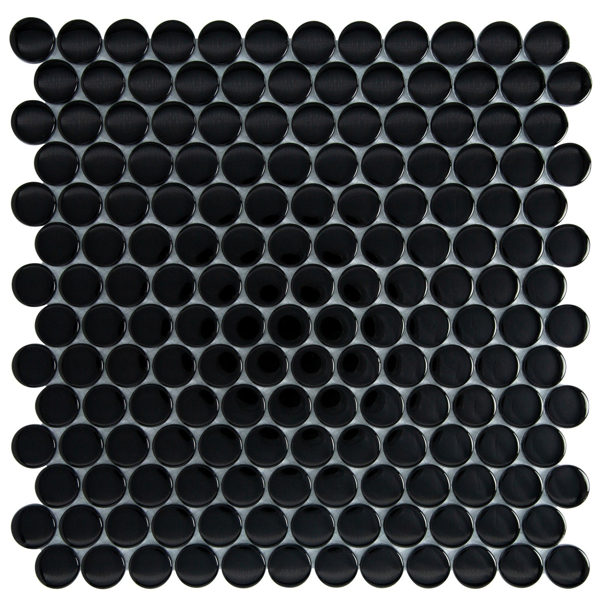Apollo Tile Colorway Black 12-in x 12-in Glossy Glass Penny Round Floor and Wall Tile (5-sq. ft/ Carton)