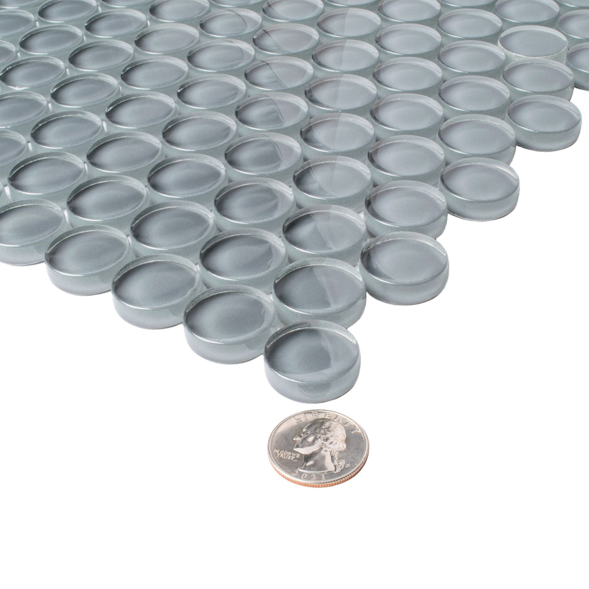 Apollo Tile (Sample) Colorway Gray 4-in x 4-in Glossy Glass Penny Round Mosaic Floor and Wall Tile