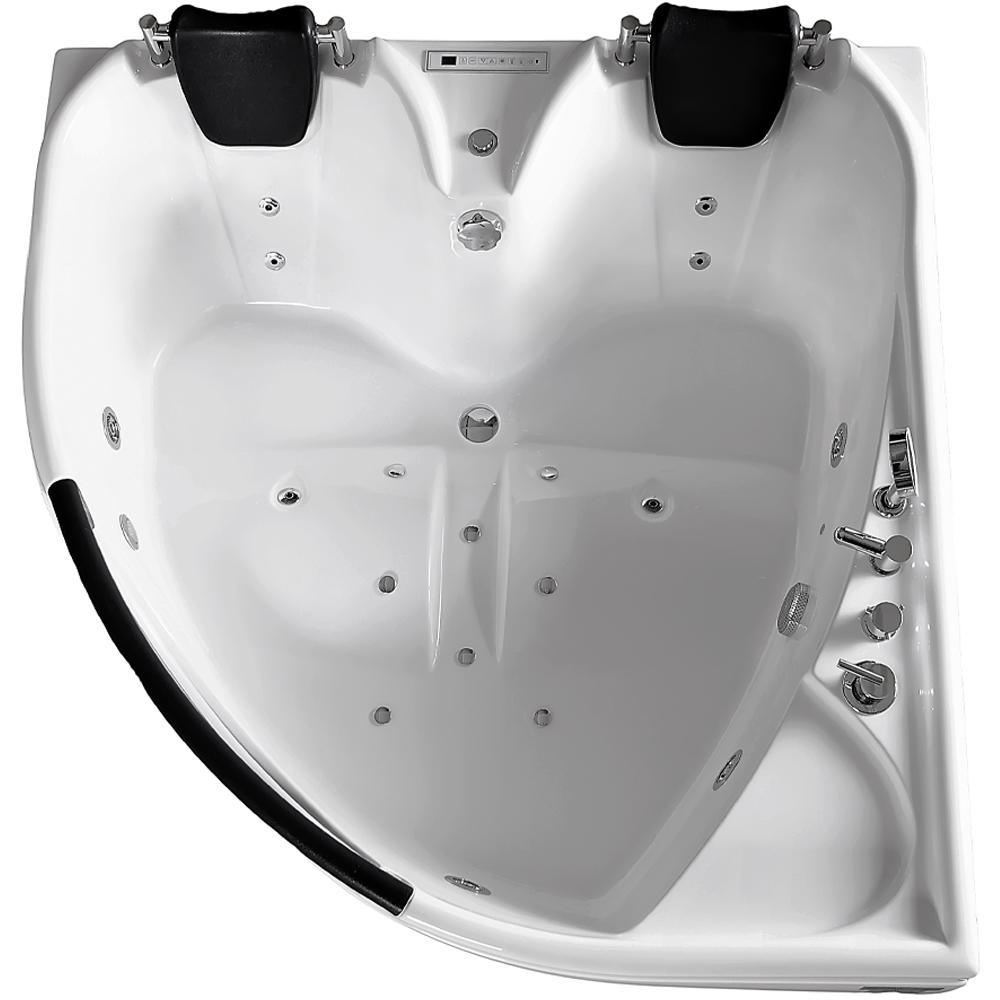 60 in. Center Drain Corner Alcove Whirlpool Bathtub in White - Super Arbor