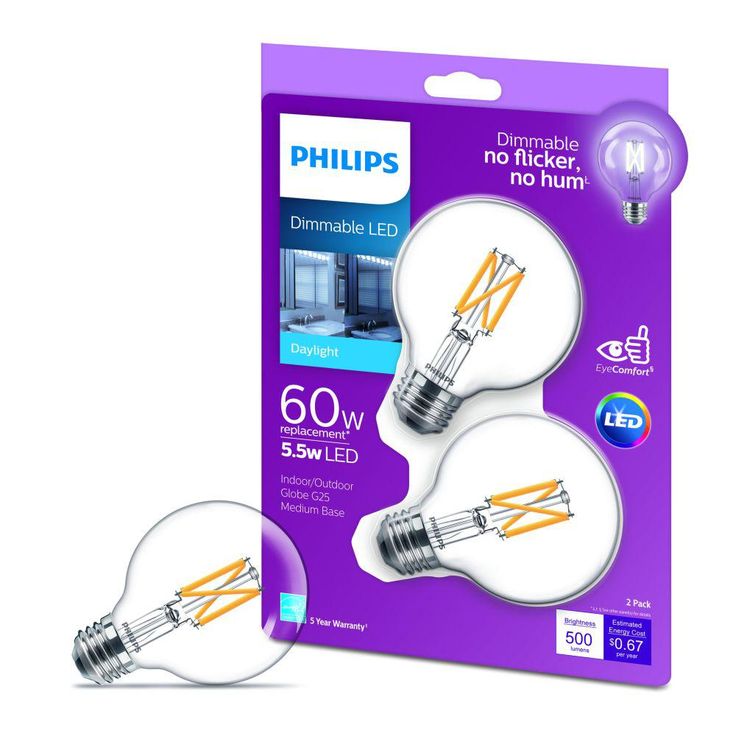 Philips 60-Watt Equivalent G25 Dimmable LED Light Bulb Clear Daylight (8-Pack)