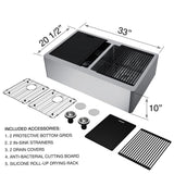 All-in-One Flat Farmhouse Apron Oxford Stainless Steel 33 in. Double-Bowl Kitchen Sink Workstation with Zurich Faucet