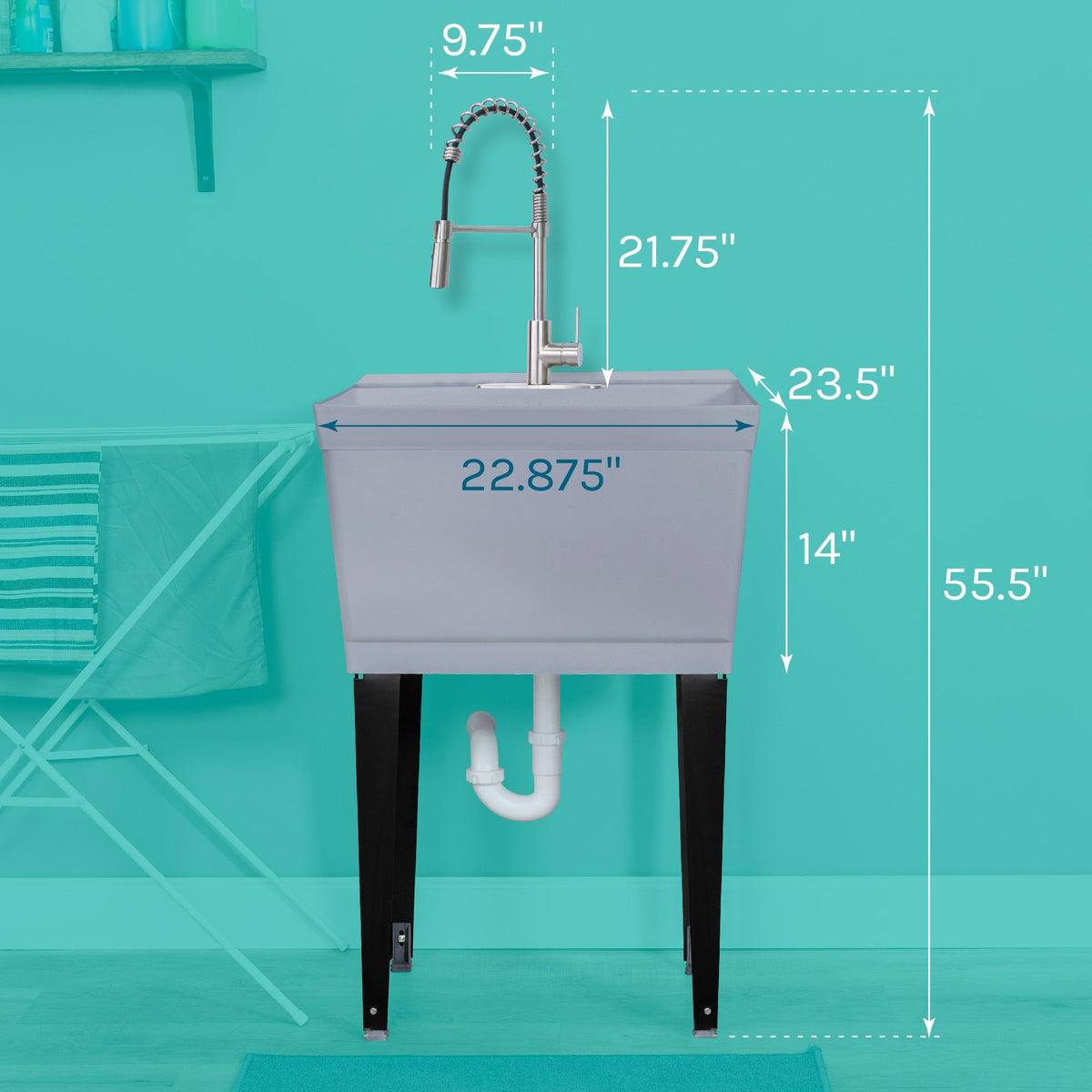 Cambridge Resources Gray Freestanding Utility Tub with Drain and Faucet