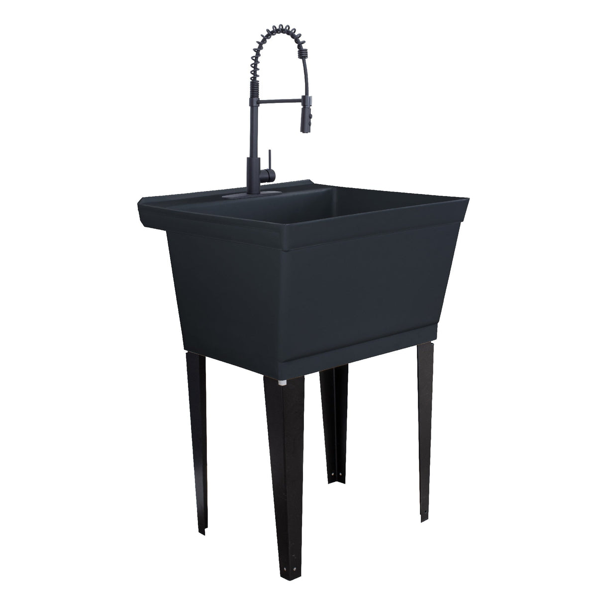 Cambridge Resources Black Freestanding Utility Tub with Faucet and Drain