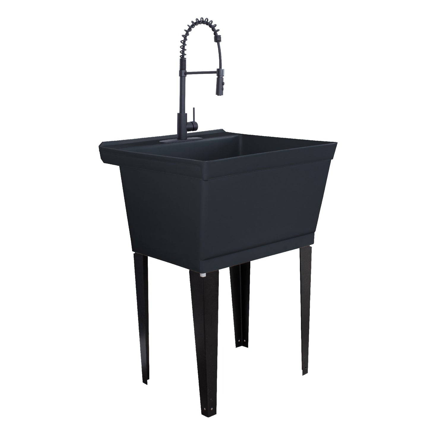 Cambridge Resources Black Freestanding Utility Tub with Faucet and Drain