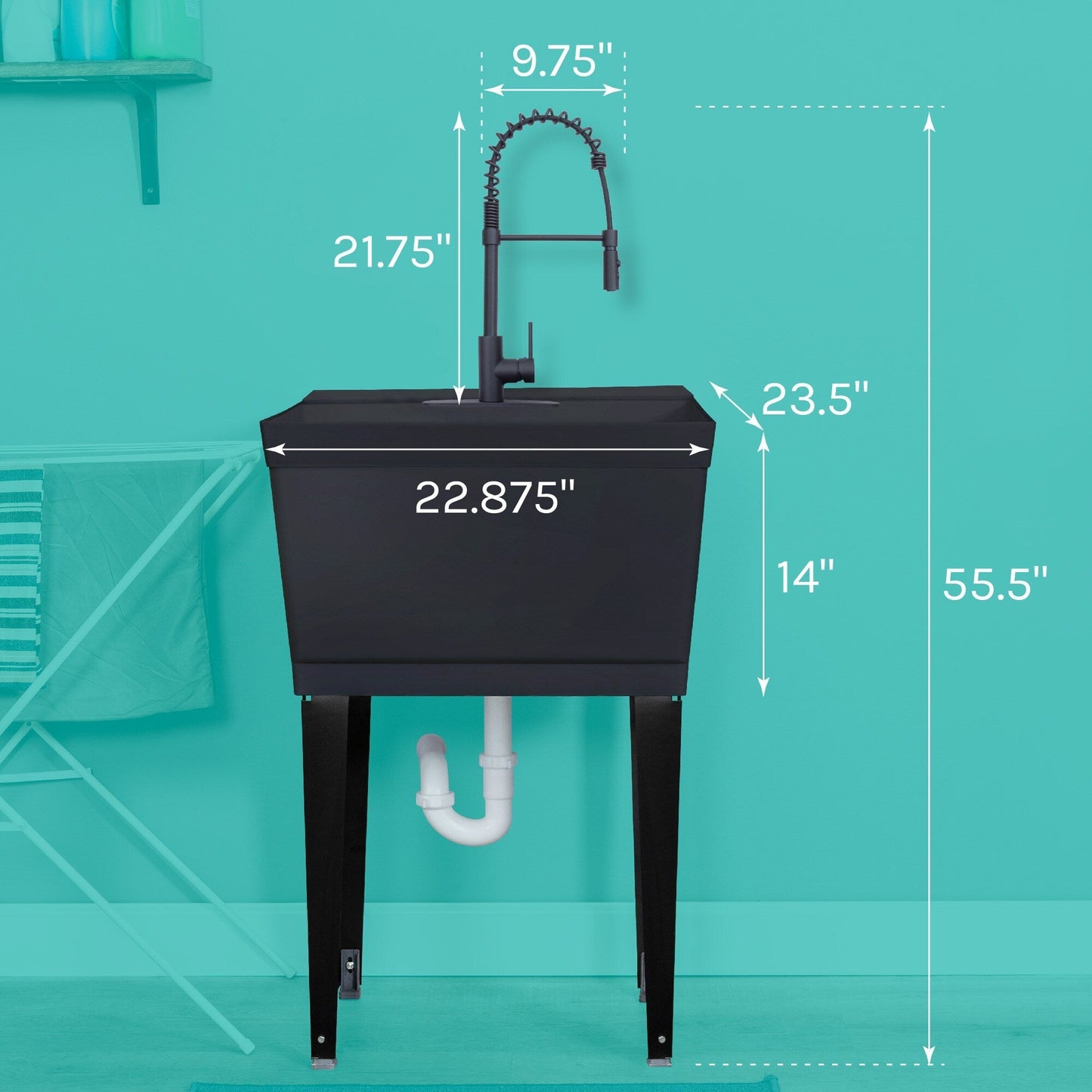 Cambridge Resources Freestanding Black Utility Tub with Faucet