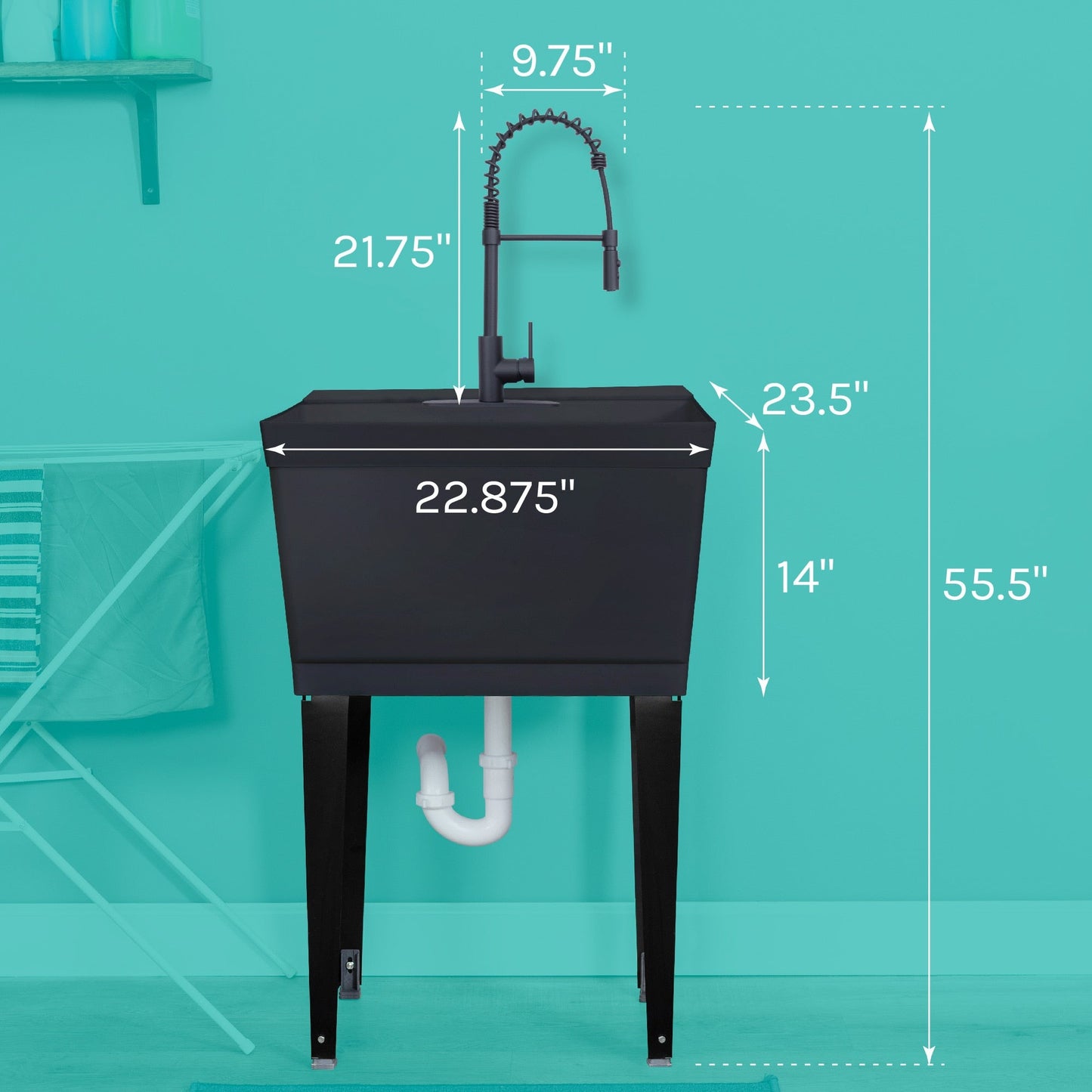 Cambridge Resources Black Freestanding Utility Tub with Faucet and Drain