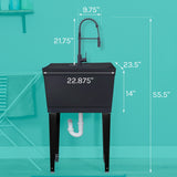 Cambridge Resources Black Freestanding Utility Tub with Faucet and Drain