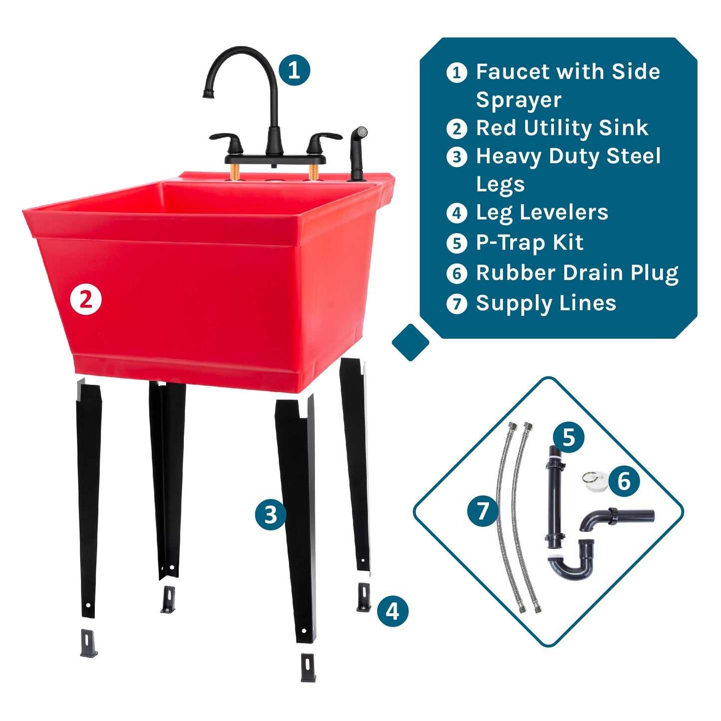 Cambridge Resources 1-Basin Freestanding Utility Tub with Faucet - Red