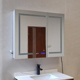 WELLFOR EX4 36-in x 30-in Lighted LED Fog Free Surface Mount Silver Mirrored Soft Close Medicine Cabinet with Outlet