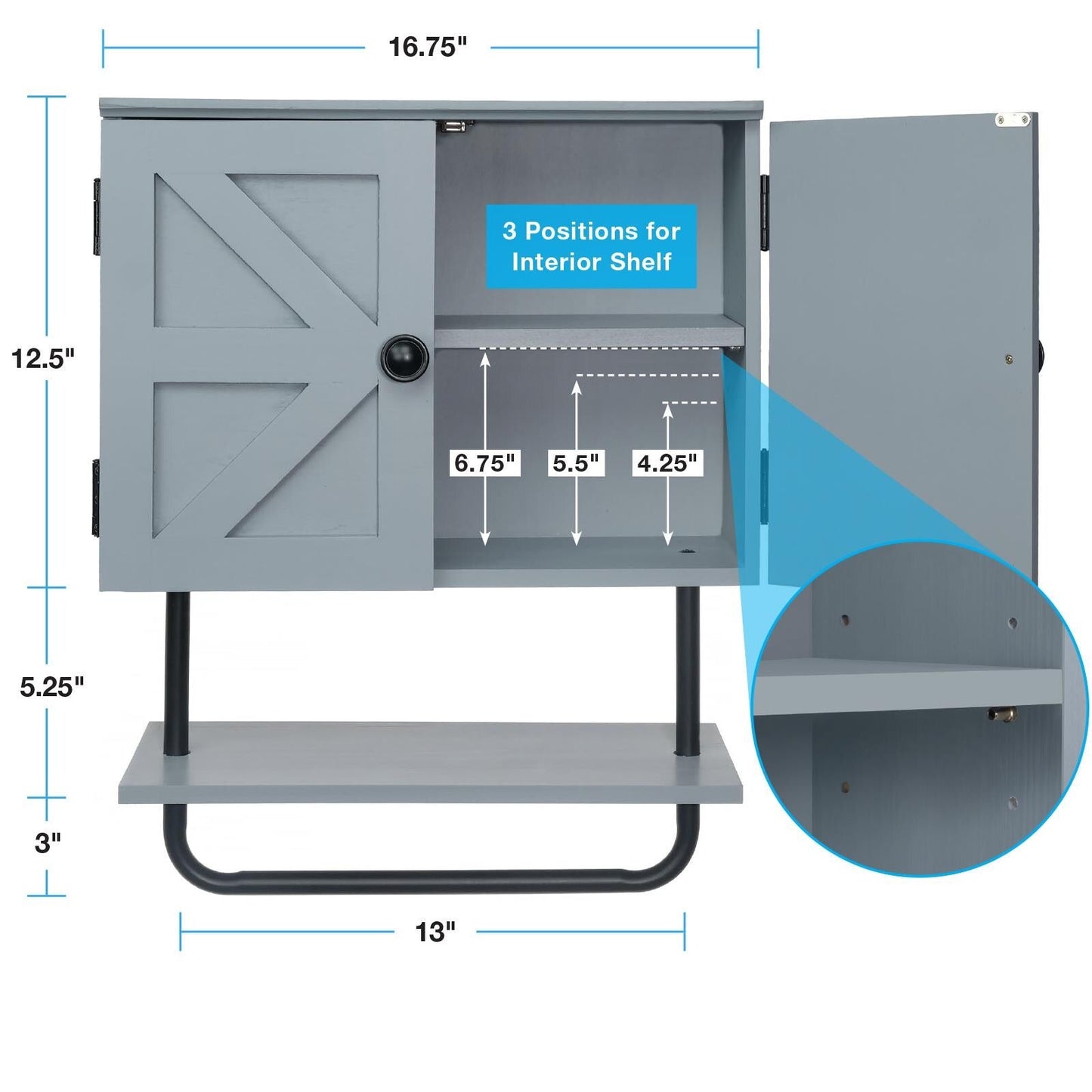 Excello Global Products 17-in x 21-in x 8-in Barndoor Magnetic Bathroom Wall Cabinet