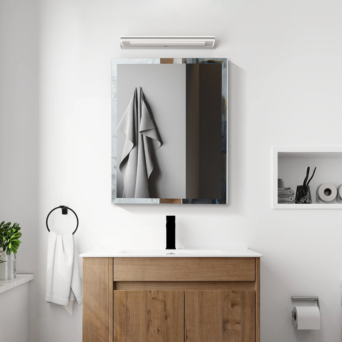 Forclover KF 20-in x 26-in Surface/Recessed Mount Satin Mirrored Soft Close Medicine Cabinet