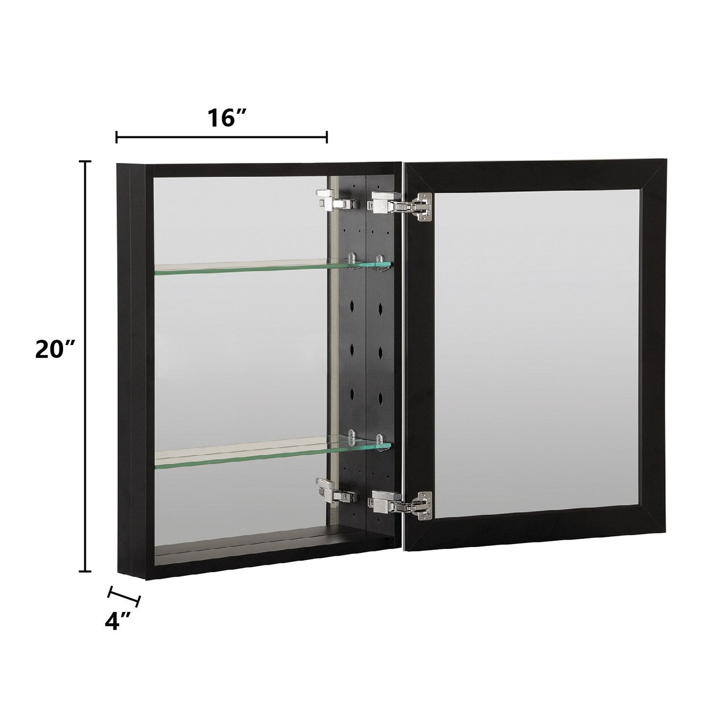 Forclover KF 16-in x 20-in Surface/Recessed Mount Black Mirrored Soft Close Medicine Cabinet