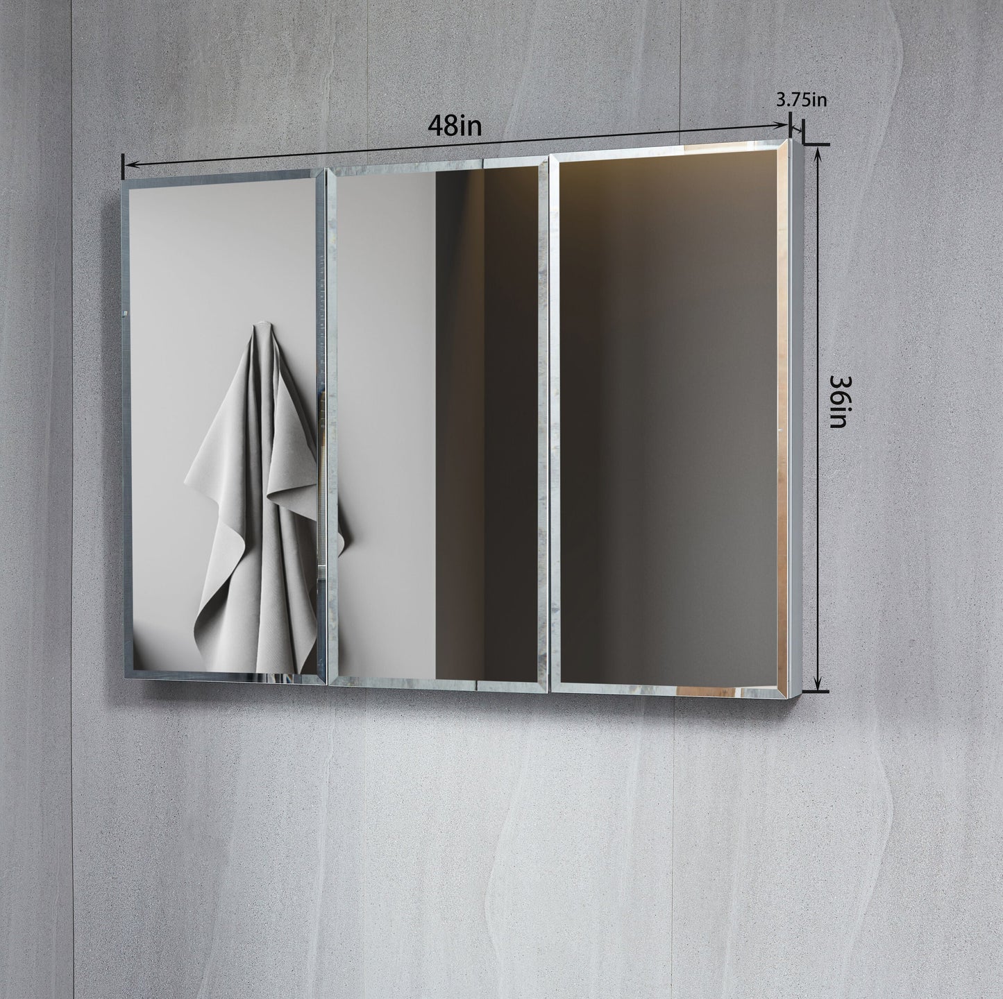 Forclover KF 48-in x 36-in Surface/Recessed Mount Satin Mirrored Soft Close Medicine Cabinet