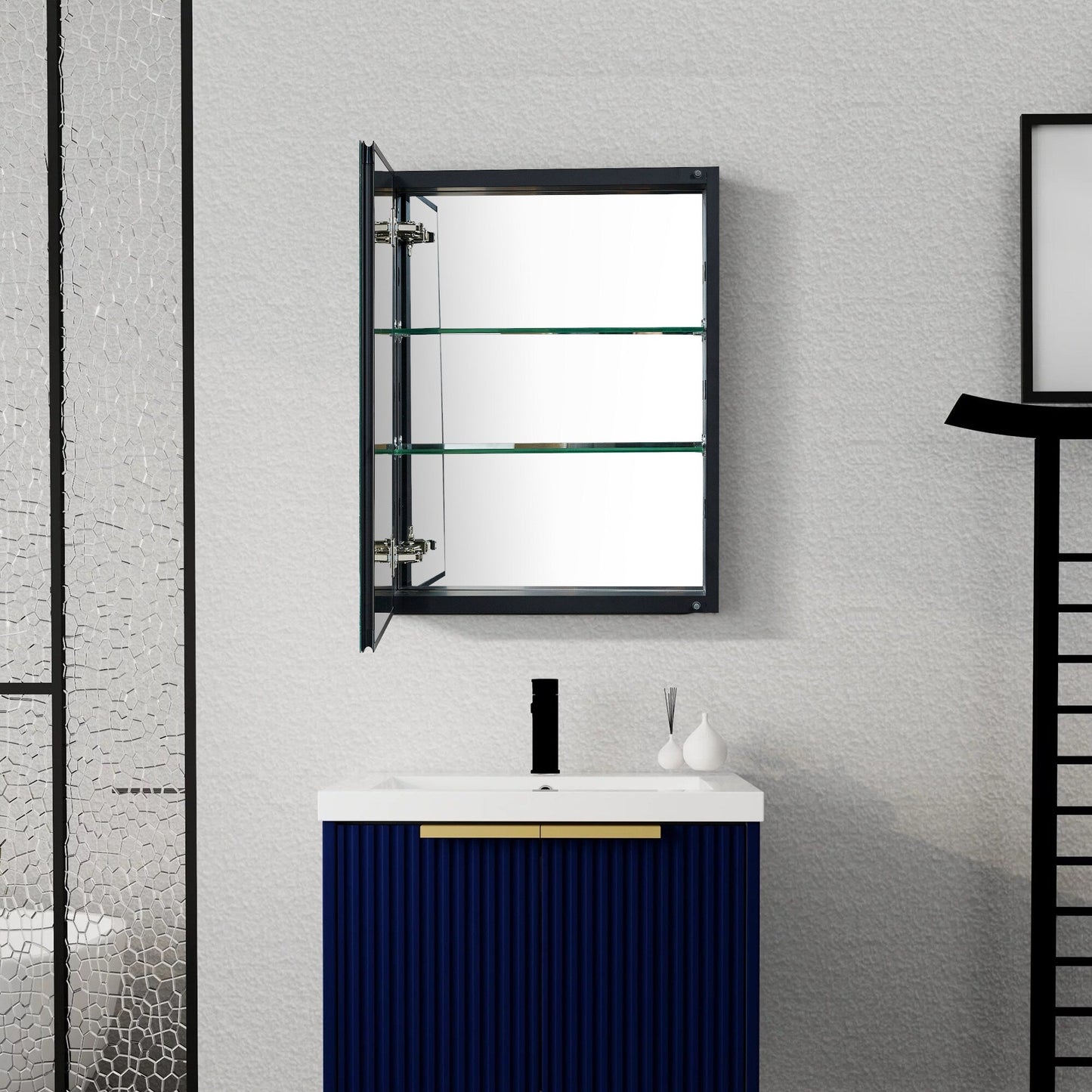 Forclover KF 16-in x 20-in Surface/Recessed Mount Black Mirrored Soft Close Medicine Cabinet
