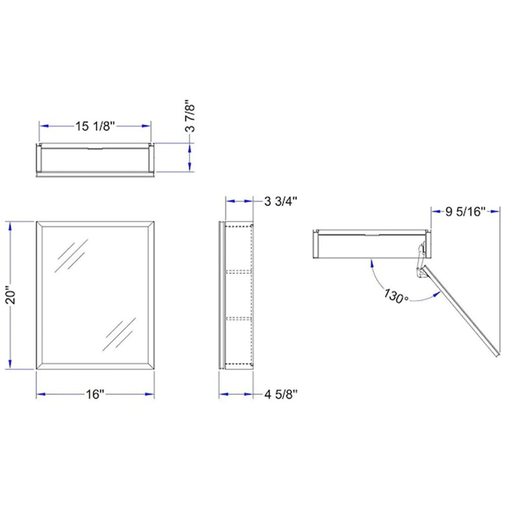 Forclover KF 16-in x 20-in Surface/Recessed Mount Black Mirrored Soft Close Medicine Cabinet