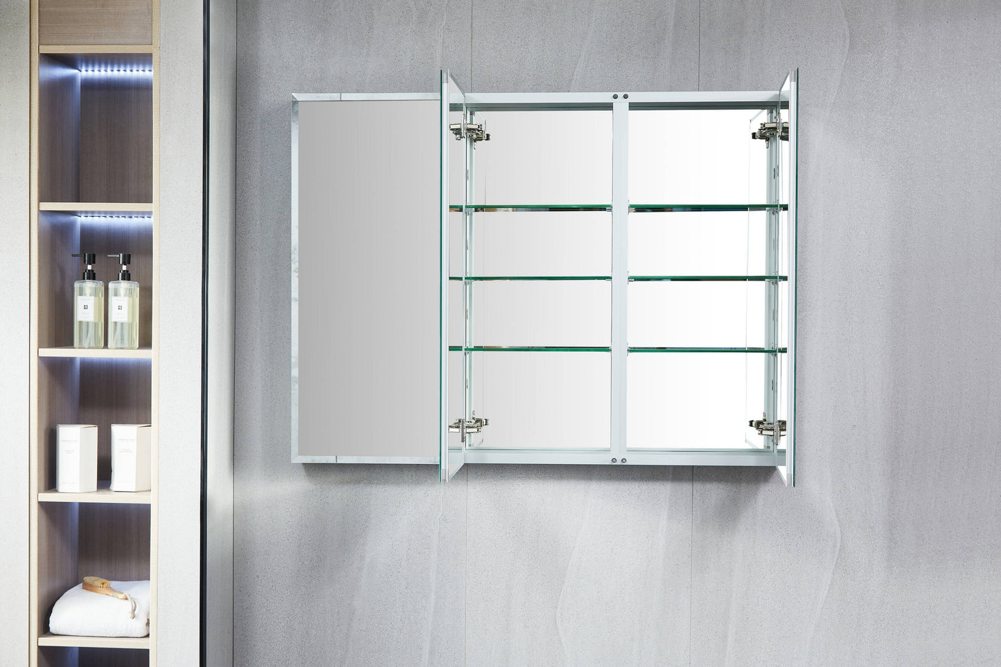 Forclover KF 48-in x 36-in Surface/Recessed Mount Satin Mirrored Soft Close Medicine Cabinet