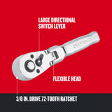 CRAFTSMAN 72-Tooth 3/8-in Drive Quick-Release Flexible Head Ratchet