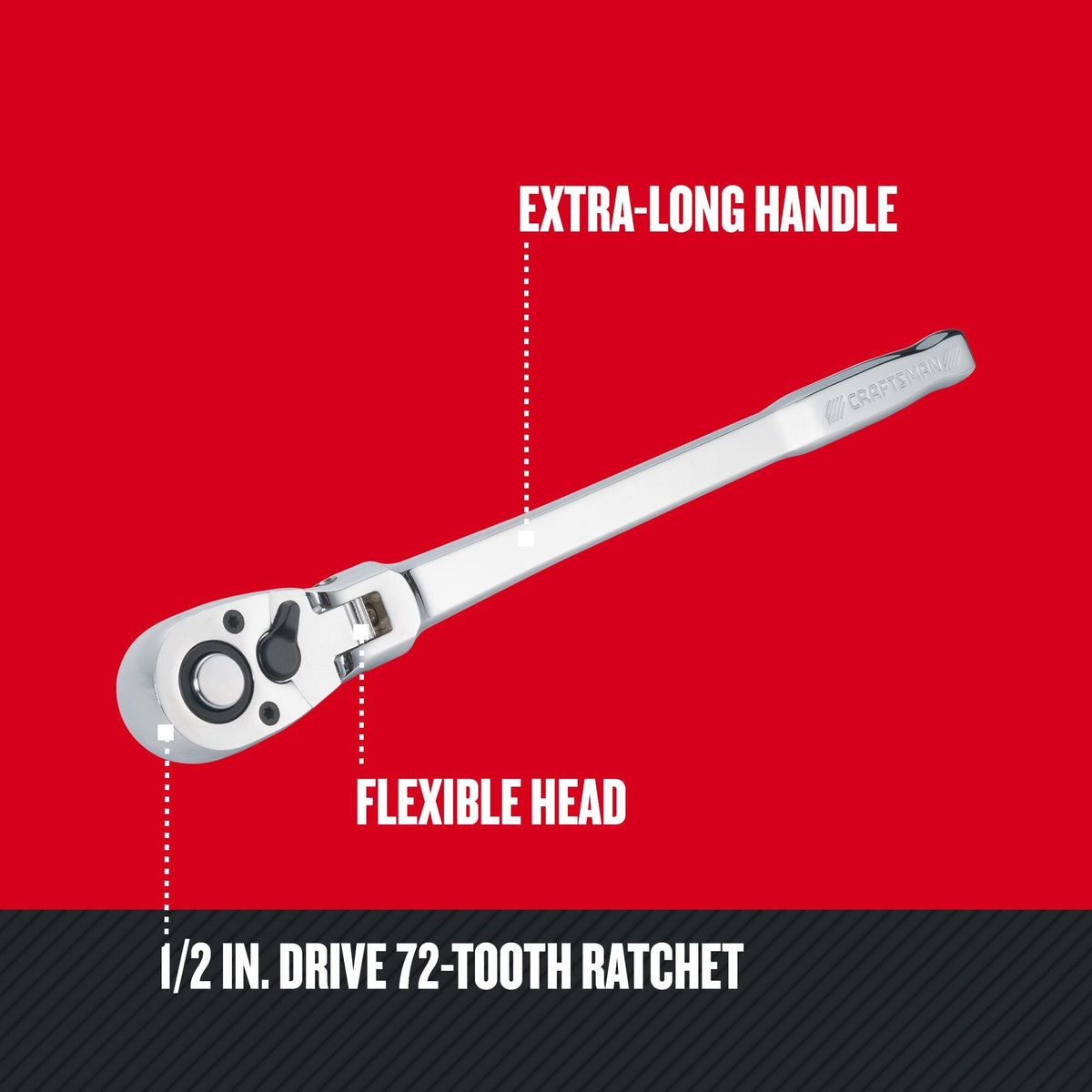 CRAFTSMAN 72-Teeth 1/2-in Drive Quick-Release Flexible Head Ratchet