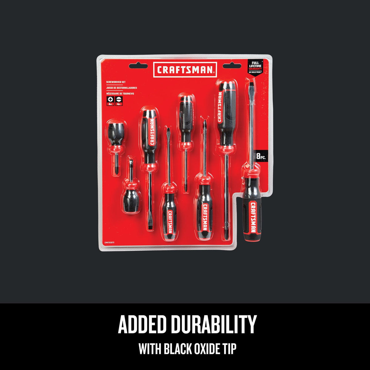 CRAFTSMAN 8-Piece Bi-Material Handle Screwdriver Set, Black Oxide Tips