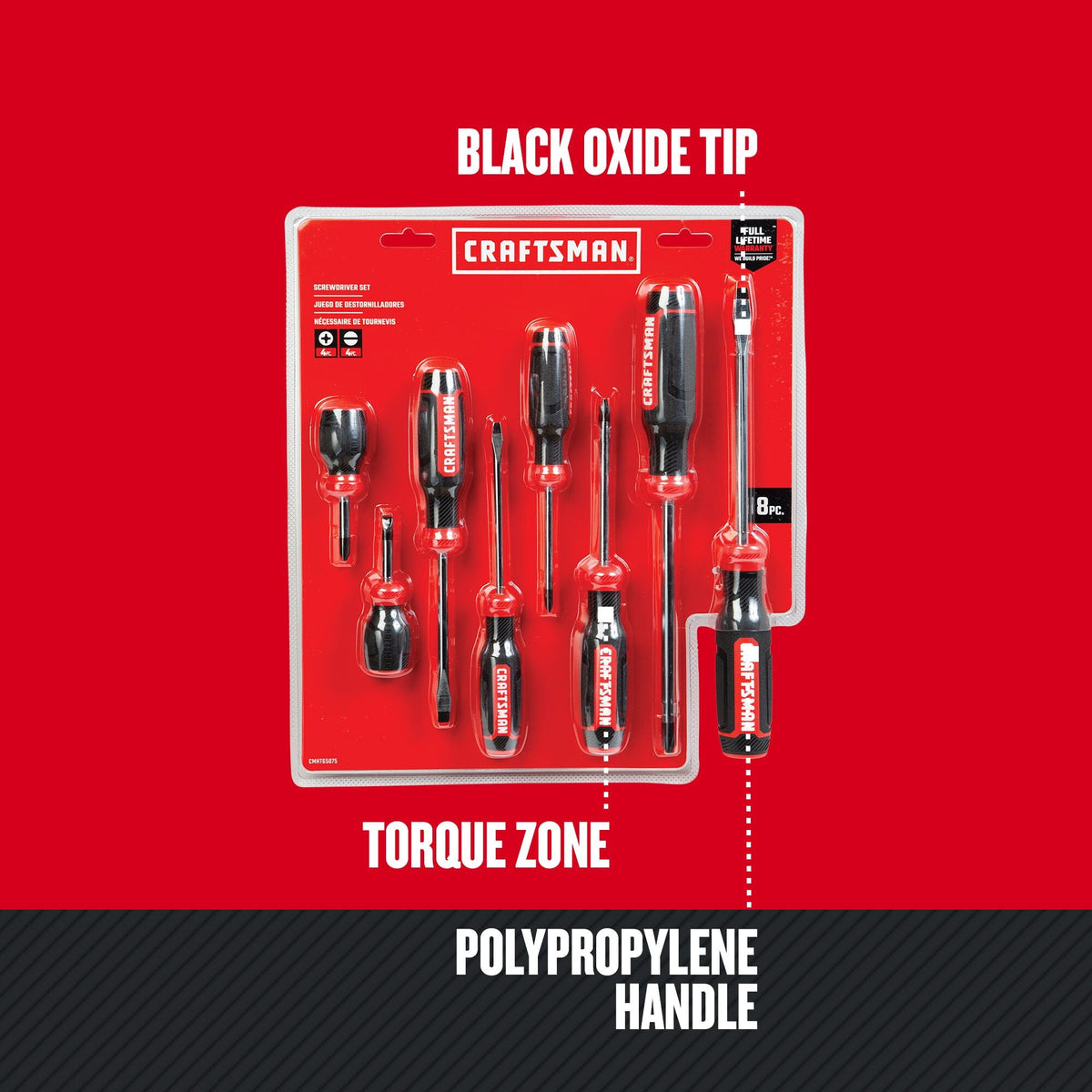 CRAFTSMAN 8-Piece Bi-Material Handle Screwdriver Set, Black Oxide Tips