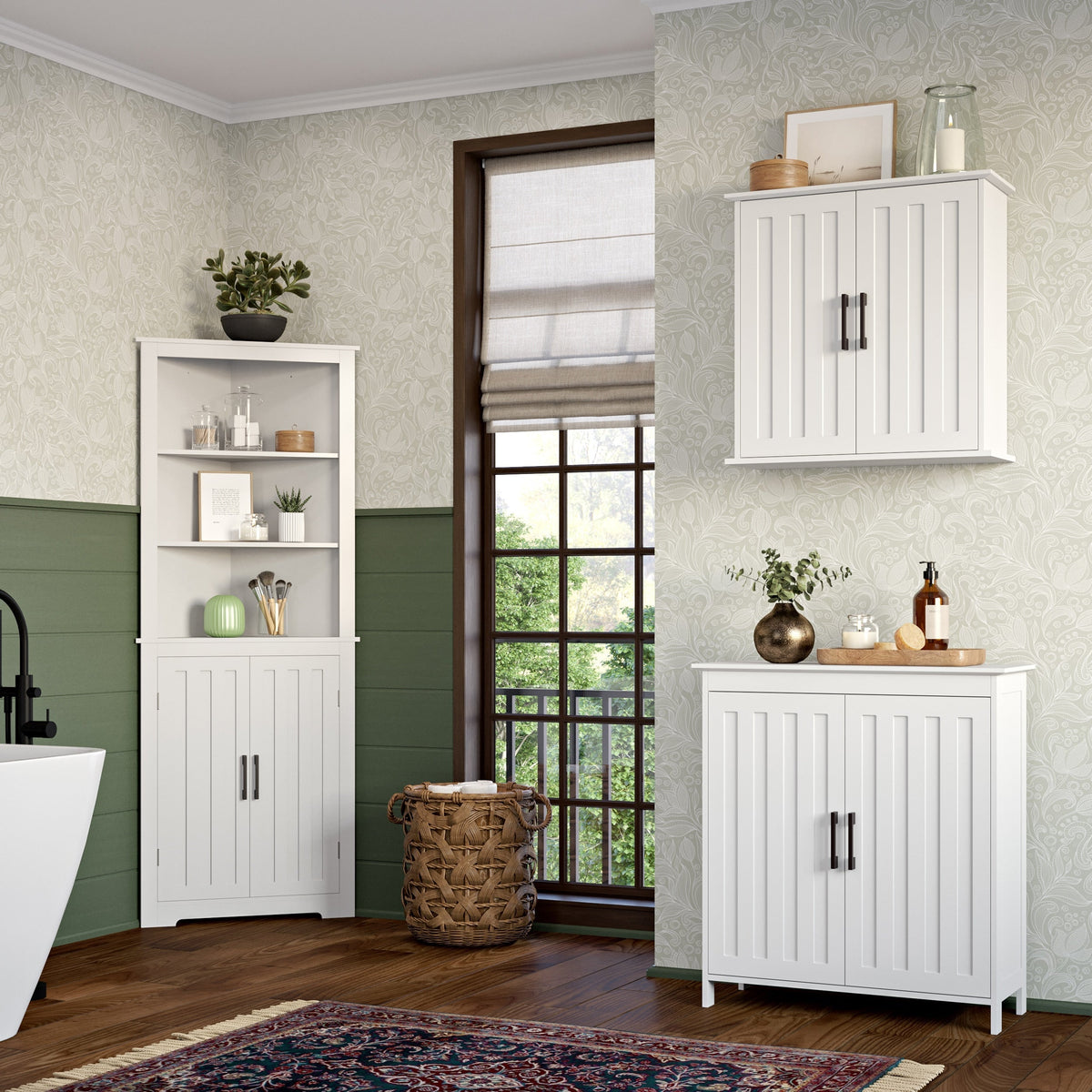 RiverRidge Monroe 24.69-in x 63.81-in x 12.5-in White Freestanding Corner Linen Cabinet