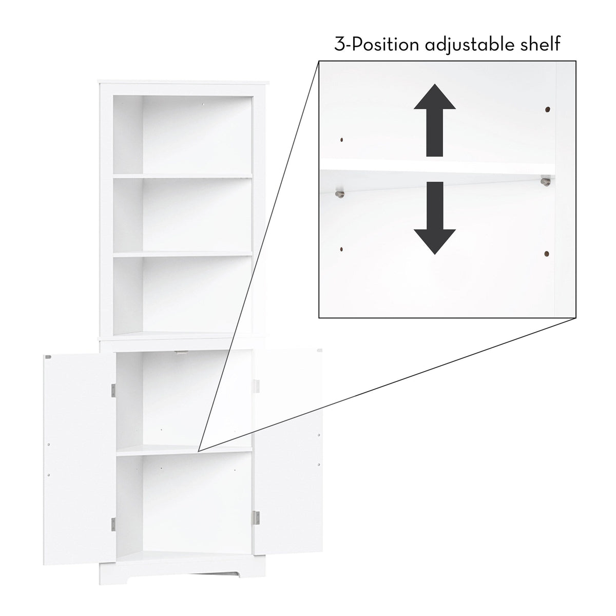 RiverRidge Monroe 24.69-in x 63.81-in x 12.5-in White Freestanding Corner Linen Cabinet