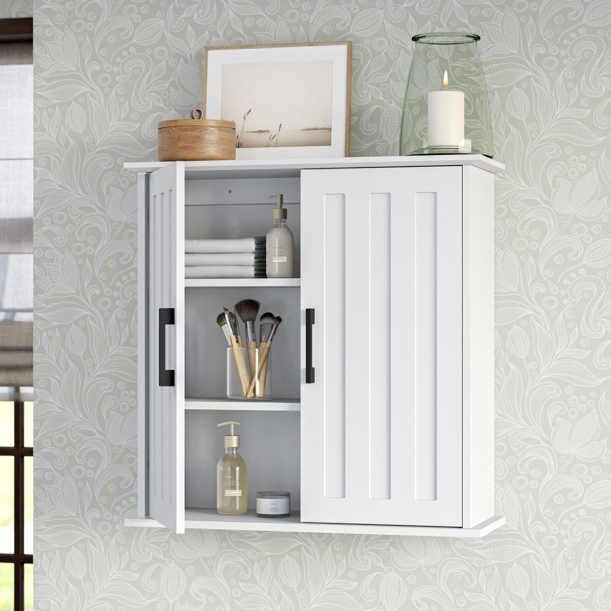RiverRidge Monroe 23.63-in x 23.75-in x 8.69-in White Soft Close Bathroom Wall Cabinet