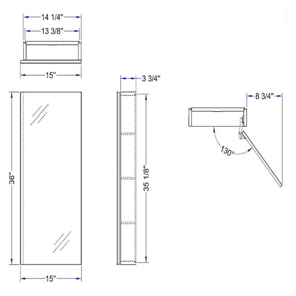 WELLFOR DH 15-in x 36-in Surface/Recessed Mount Satin Aluminum Mirrored Soft Close Medicine Cabinet