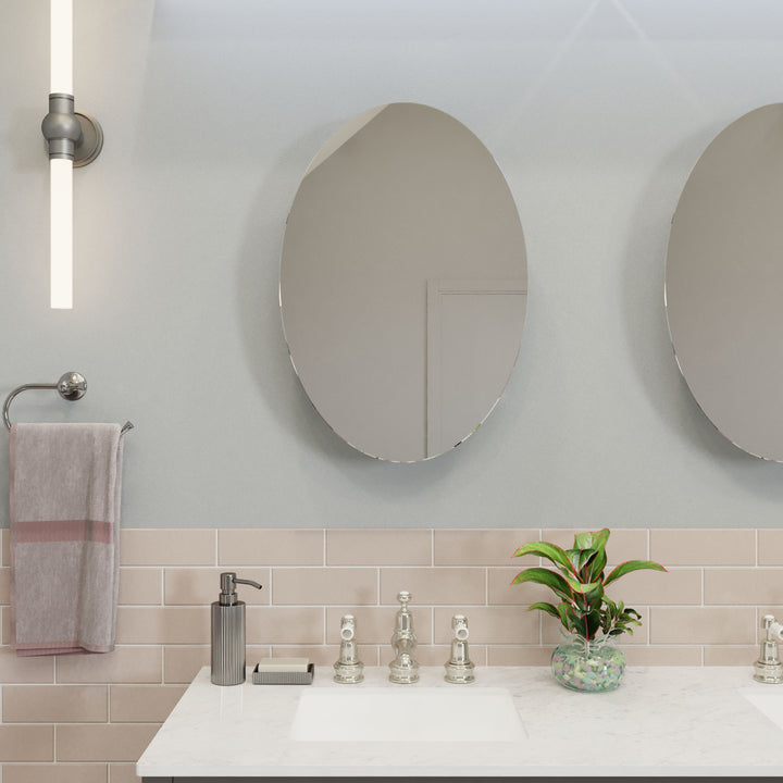 Croydex 18-in x 26-in Surface Mount Polished Stainless Steel Mirrored Oval Medicine Cabinet