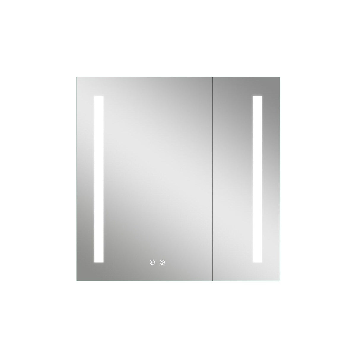 WELLFOR VICK 30-in x 30-in Lighted LED Fog Free Surface/Recessed Mount Silver Mirrored Soft Close Medicine Cabinet with Outlet