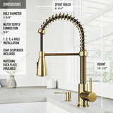 Brant Single-Handle Pull-Down Sprayer Kitchen Faucet with Soap Dispenser in Matte Gold - Super Arbor