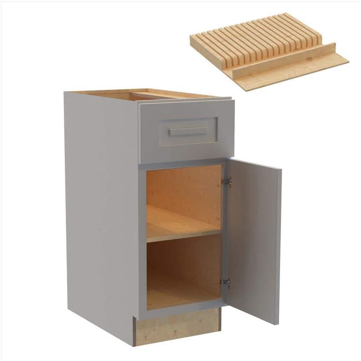 Home Decorators Collection Grayson 15 in. W x 24 in. D x 34.5 in. H Assembled Plywood Base Kitchen Cabinet in Pearl Gray with Knife Block RH