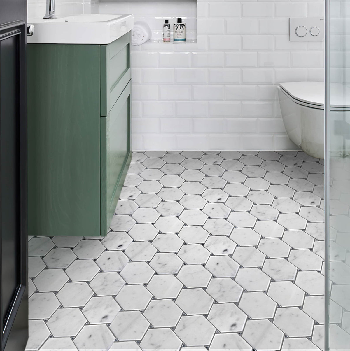 Apollo Tile (Sample) Athens White and Gray 4-in x 4-in Polished Marble Honeycomb Mosaic Floor and Wall Tile
