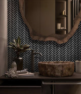 Apollo Tile (Sample) Colorway Black 4-in x 4-in Glossy Glass Herringbone Mosaic Floor and Wall Tile