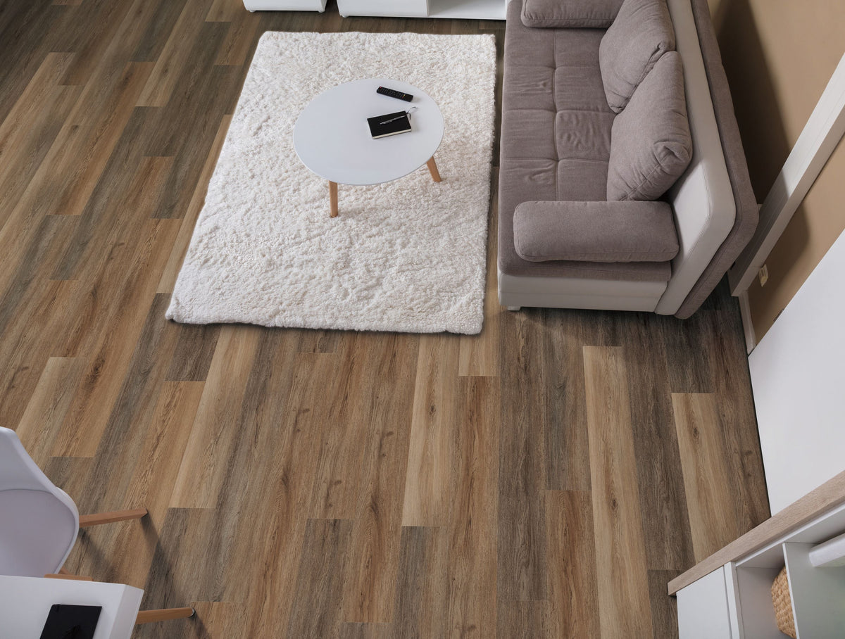 Style Selections Brunette Oak 7-in W x 48-in L x 5-mm T Waterproof Interlocking Luxury Vinyl Plank Flooring, 12-mil Wear Layer (23.36-sq ft Carton)