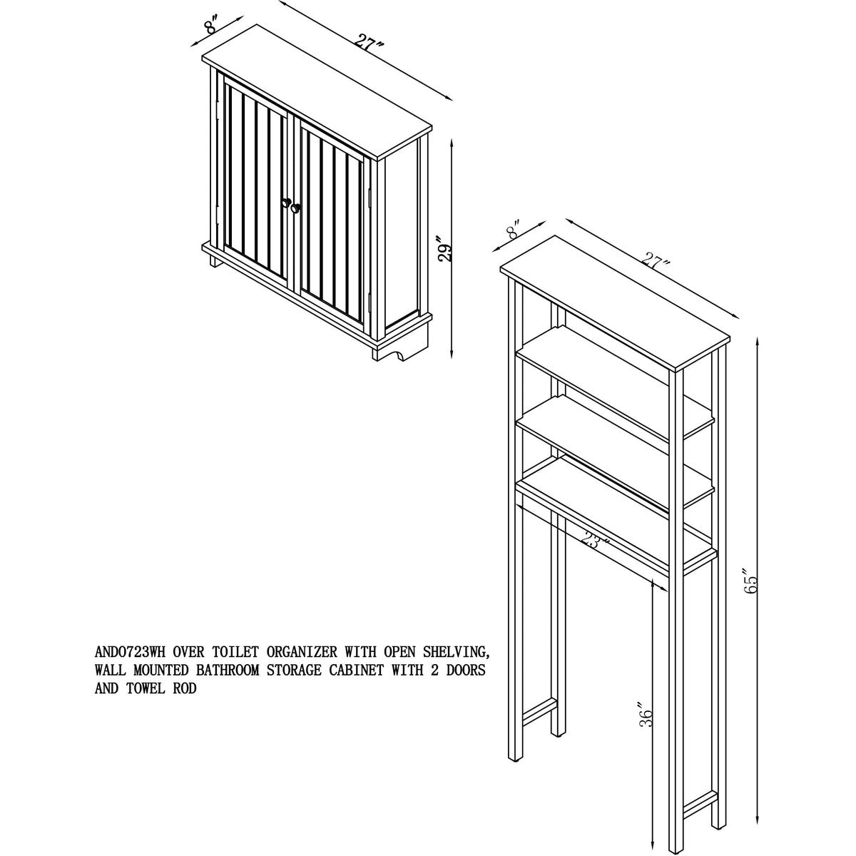 Alaterre Furniture 27-in x 65-in x 8-in White Wood Wall-mount Linen Cabinet