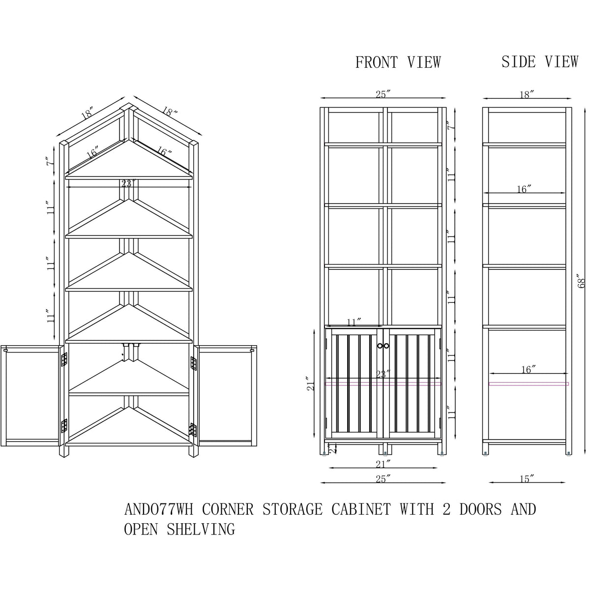 Alaterre Furniture 25-in x 68-in x 18-in White Wood Freestanding Corner Linen Cabinet