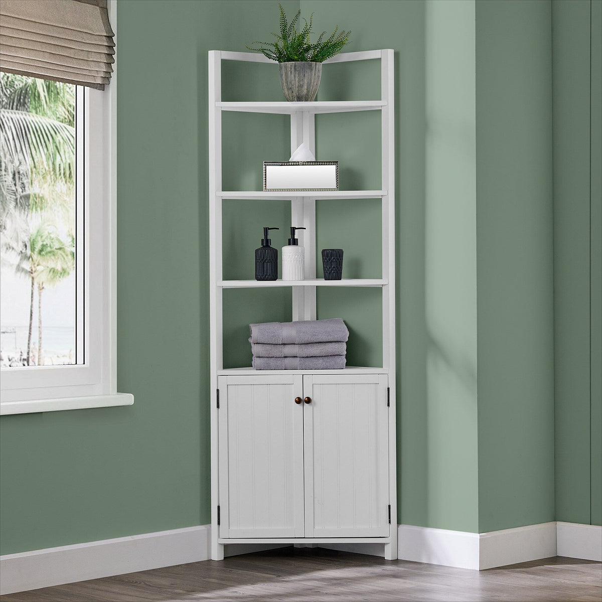 Alaterre Furniture 25-in x 68-in x 18-in White Wood Freestanding Corner Linen Cabinet