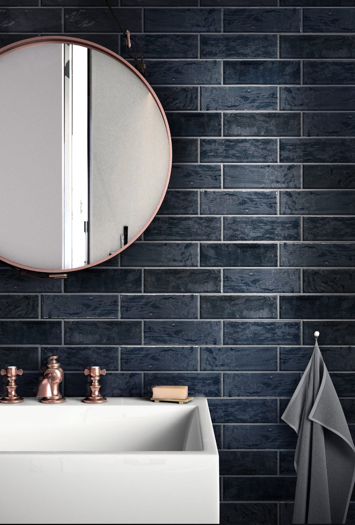 Apollo Tile (Sample) Duchess Dark Blue 2-1/2-in x 8-in Glossy Ceramic Subway Wall Tile