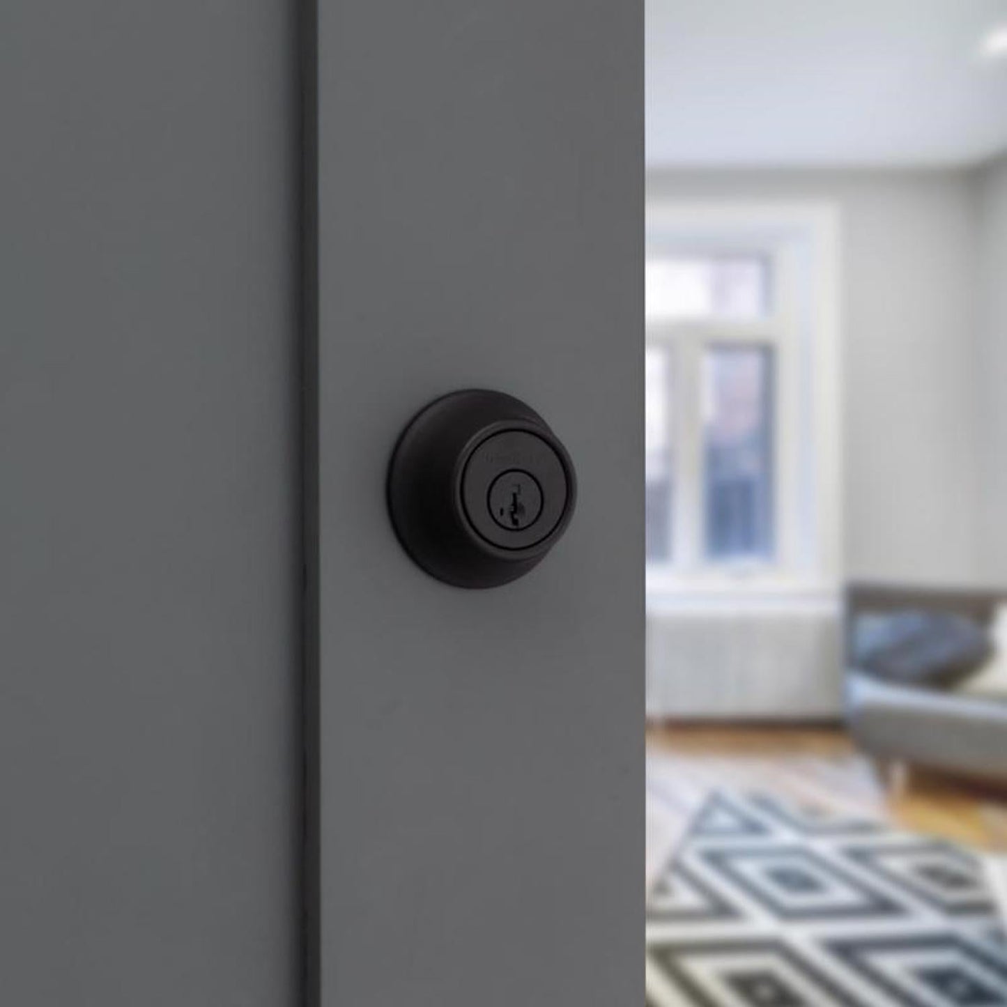 Kwikset Matte Black SmartKey Single Cylinder Deadbolt, ANSI/BHMA Grade 3, 2-3/4 in