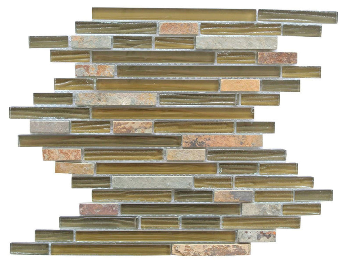 Abolos Classic Design Brown 12-in x 12-in Multi-finish Glass/Stone Slate Mosaic Floor and Wall Tile product image