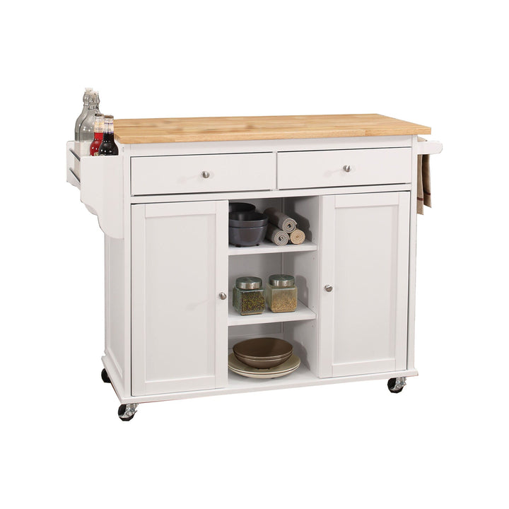 Benzara White Mdf Base with Mdf Wood Top Kitchen Cart (18-in x 47-in x 34-in)