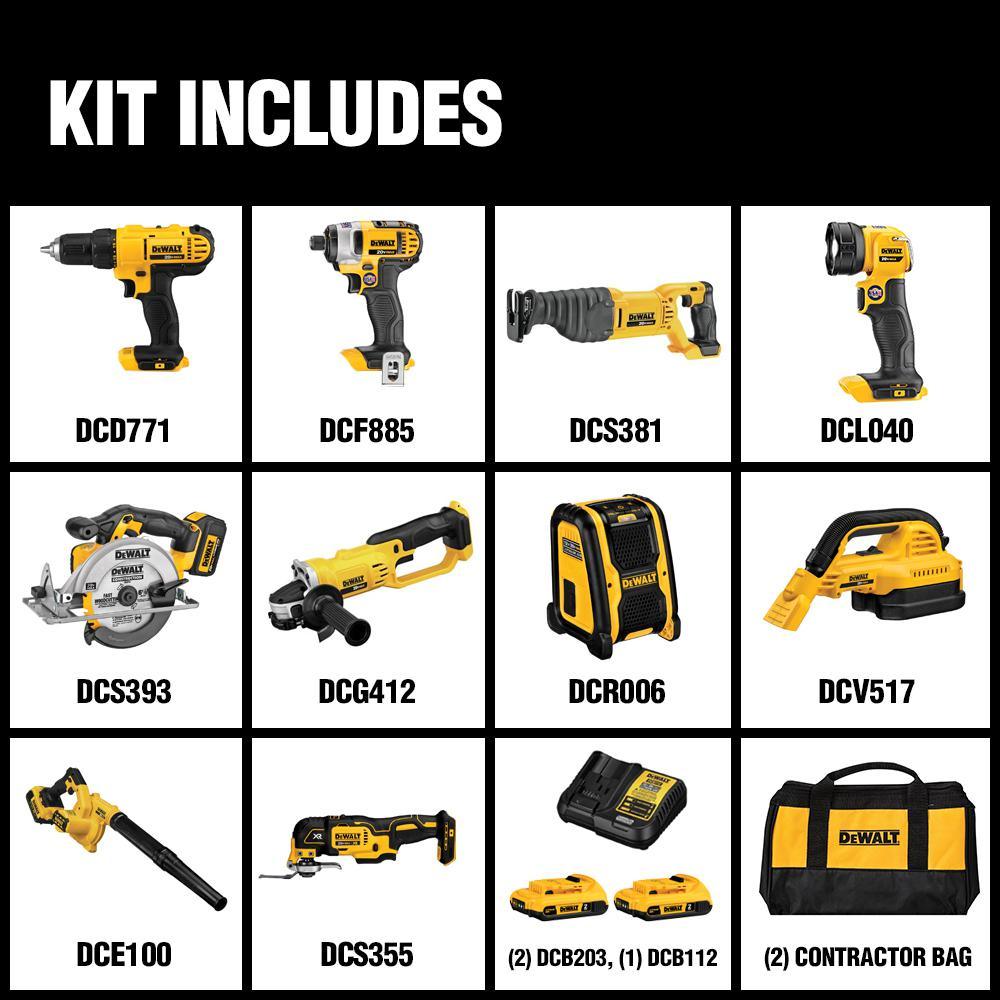 20-Volt Max Lithium-Ion Cordless Combo Kit (10-Tool) w/ (2) Batteries 2.0Ah, Charger & Tool Bag - Super Arbor