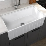 Yorkshire Farmhouse Fireclay 33 in. Single Bowl Kitchen Sink with Cutting-Board, Grid and Strainer in White