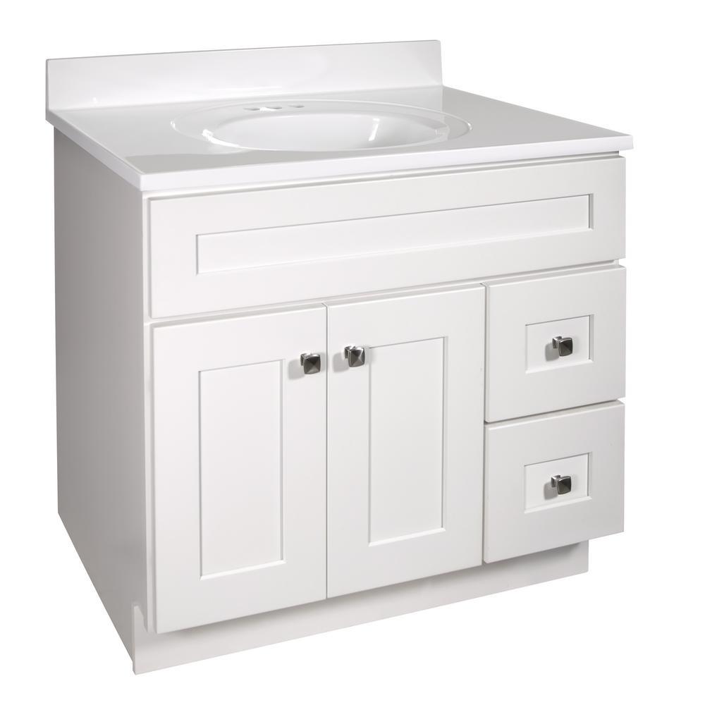 37 in. W x 22 in. D Cultured Marble Vanity Top in White with Solid White Bowl - Super Arbor