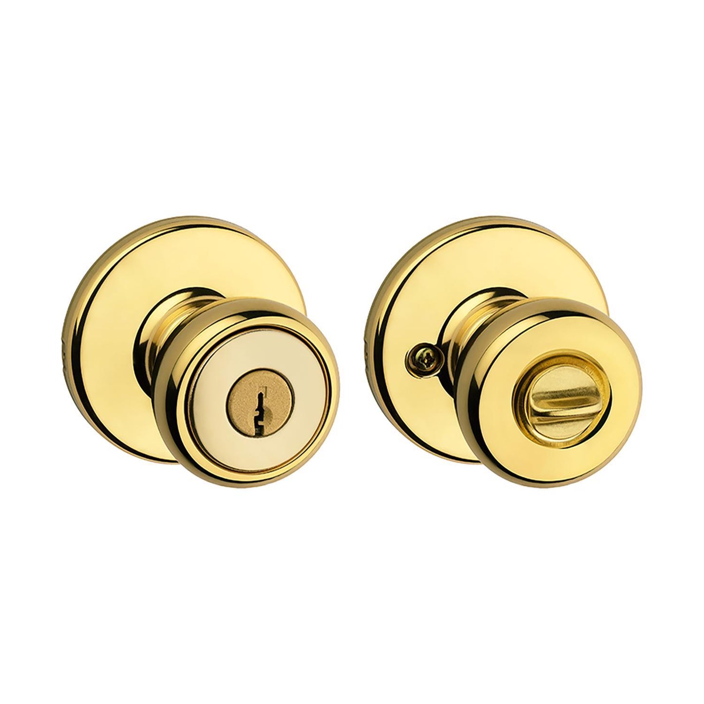 Kwikset Tylo Polished Brass Entry Knobs, ANSI/BHMA Grade 3, 1-3/4 in.