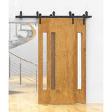 6.6 ft./79 in. Black Bypass Sliding Barn Hardware Track Kit for Double Wood Doors with Non-Routed Door Guide - Super Arbor
