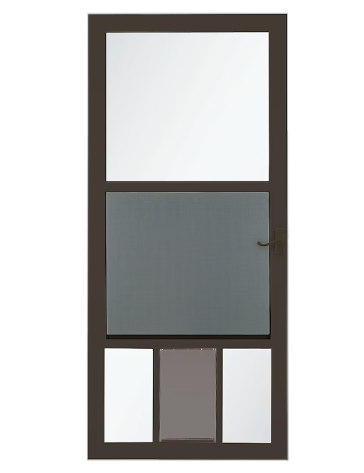 LARSON Pet View 36-in x 81-in Brown Full-view Self-storing Aluminum Storm Door with Brown Handle