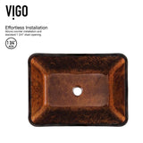 VIGO Russet Handmade Countertop Glass Rectangular Vessel Bathroom Sink in Red and Brown Fusion