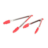 Stainless Steel and Silicone Locking Red Tongs (Set of 2)